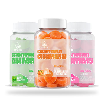Kit Trio Creatina Gummy MY FIT: Tangerina Soft, Maçã Verde e Chiclete